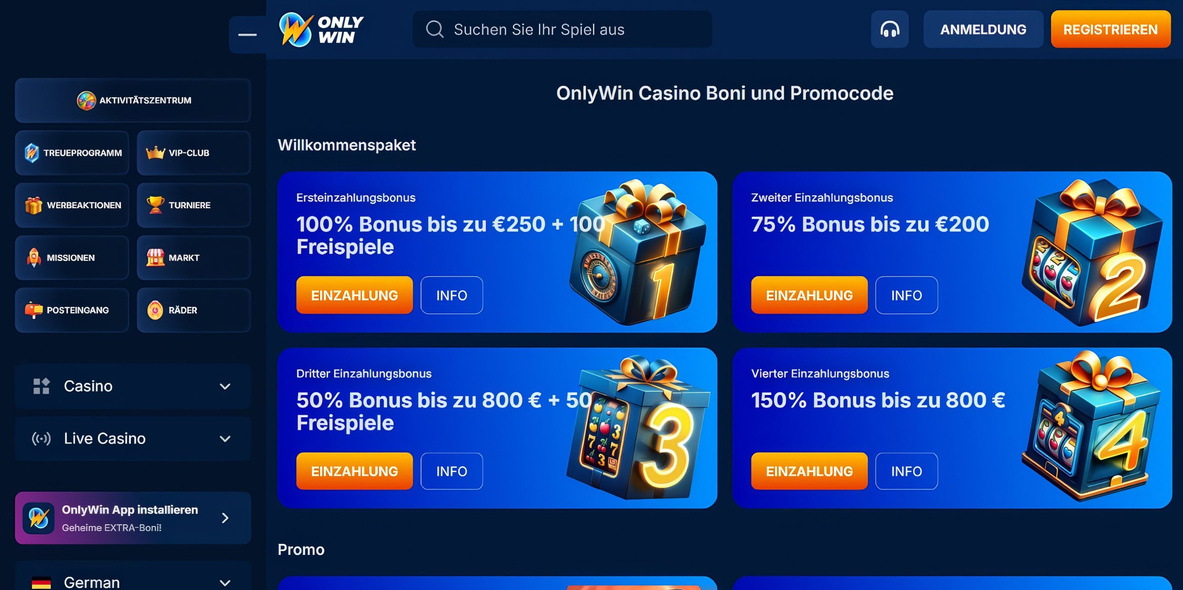 OnlyWin Casino desktop screenshot 1